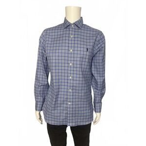 Ralph Lauren Men's Blue Check Button-Down Shirt - Size (L)‎ 16 34/35